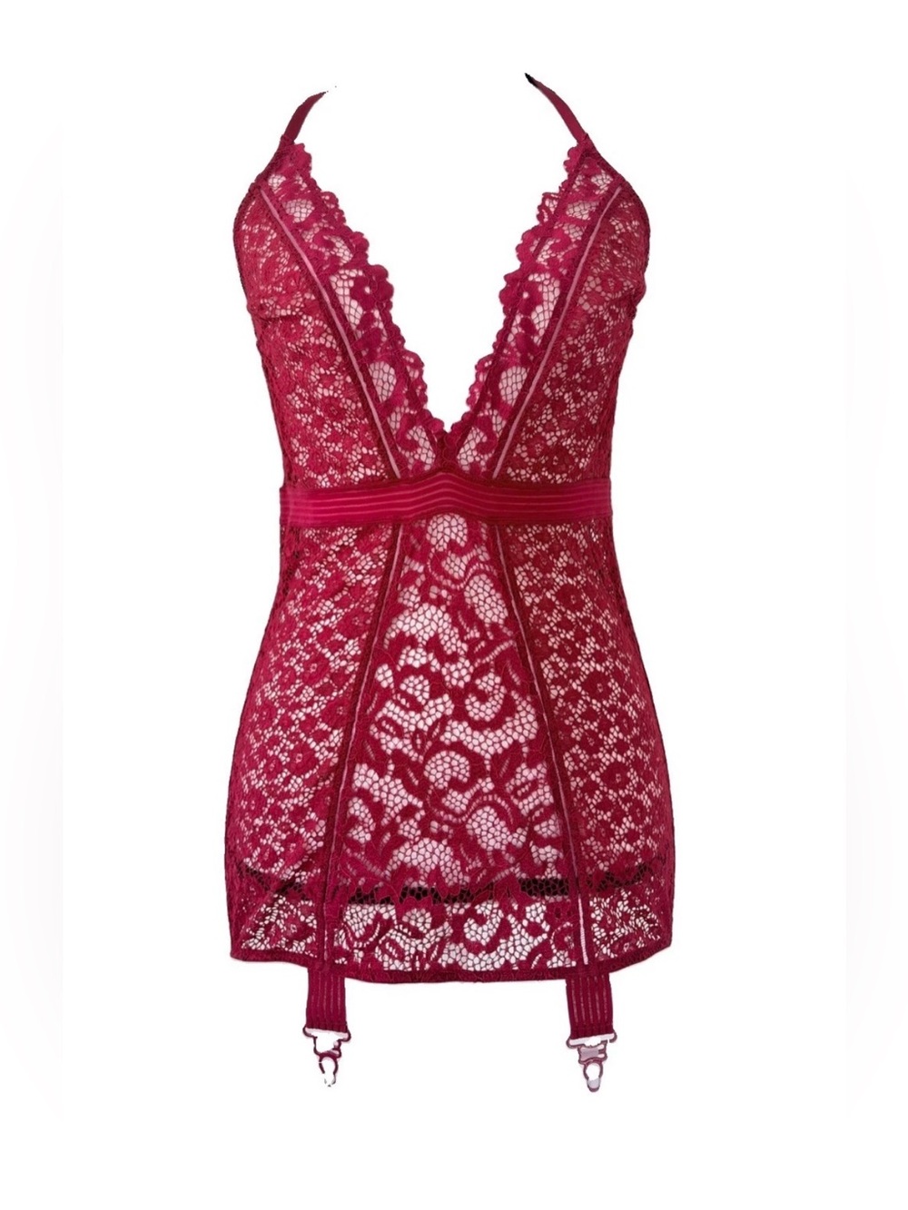 Victoria's Secret Very Sexy Red Lace Plunge Front Lace Corset Garter Slip Medium